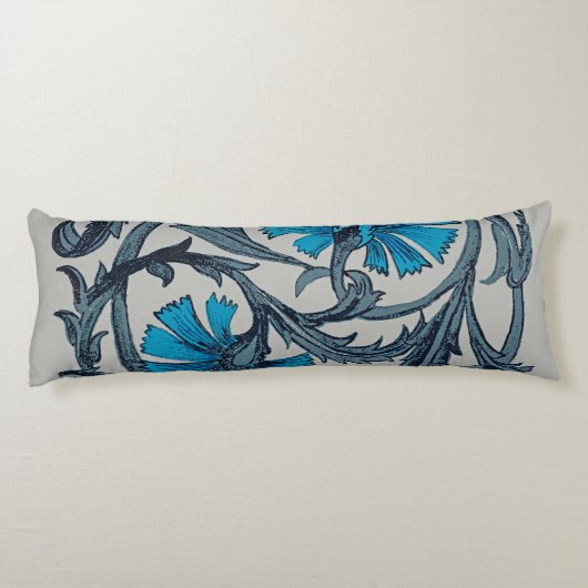 Vintage blaue antike Blume Kunsthandwerk rustikal Seitenschläferkissen (Rückseite)