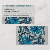 Vintage blaue antike Blume Kunsthandwerk rustikal Visitenkarte (Vorne/Hinten)