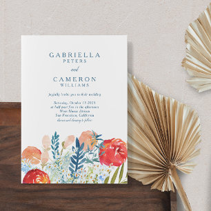 Vintage Blaue Aquarell-Blumen Boho-Gartenhochzeit Einladung