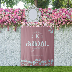 Vintage Blaue Aquarell Blumen-Brautparty Wandteppich