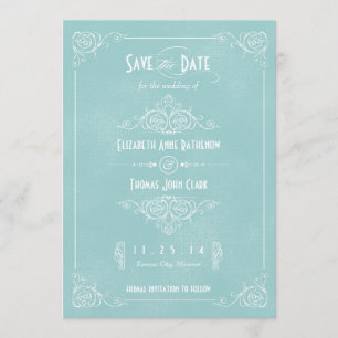 Vintage Blaue Art Deco Save-the-Date-Karten Save The Date