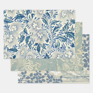 Vintage Blaue Asiatische Blumenmuster: Antike Chin Geschenkpapier Set