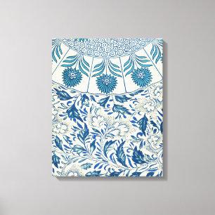 Vintage Blaue Asiatische Blumenmuster: Antike Chin Leinwanddruck
