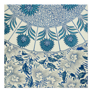 Vintage Blaue Asiatische Blumenmuster: Antike Chin Poster