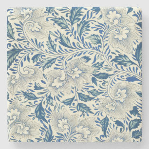 Vintage Blaue Asiatische Blüten: Antike Chinoiseri Steinuntersetzer