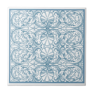 Vintage blaue Austernwelt Muschel und Seetang Juge Fliese