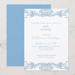 Vintage Blaue Babyparty Einladung