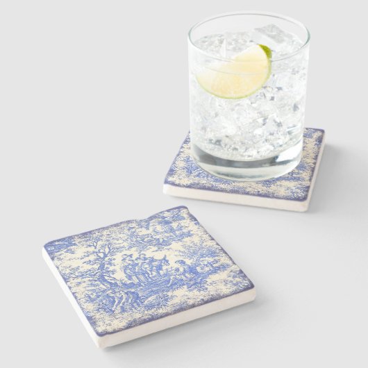 Vintage blaue Baumkronen Steinuntersetzer (Seitenansicht)