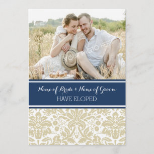 Vintage blaue beige Damast-Foto-Entlaufen-Karten Ankündigung