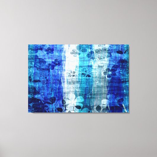 Vintage blaue Blume Holzkunst Leinwanddruck (Vorderseite)