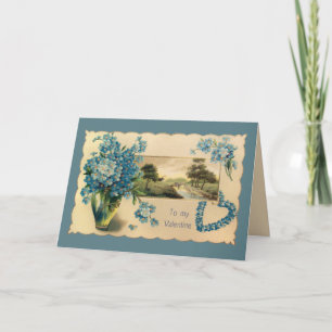 Vintage Blaue Blume Valentinstag Grußkarte Feiertagskarte