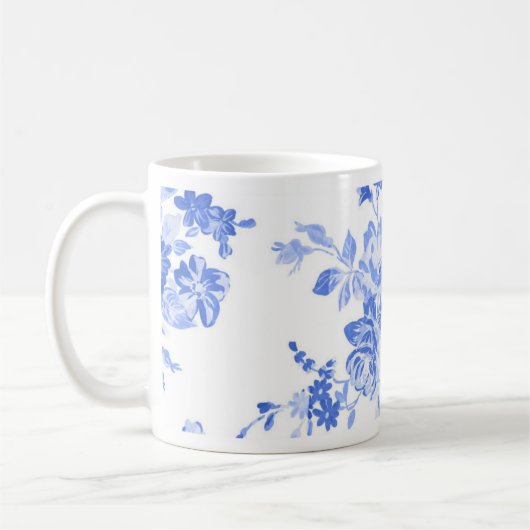 Vintage blaue Blumen-Blumenmuster Kaffeetasse (Links)