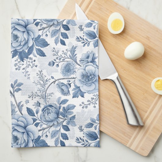 vintage blaue Blumen Geschirrtuch (Viertel Falte)