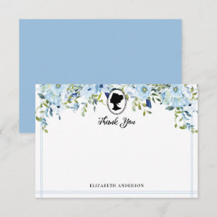 Vintage blaue Blumen Regency-Ära Braut-Shower Dankeskarte