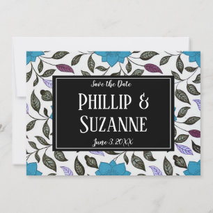 Vintage Blaue Blumenelemente - Save-the-Date-Karte Einladung