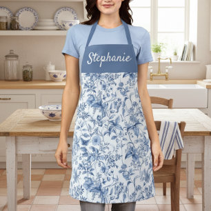 Vintage Blaue Blumengestalt Monogramm Schürze