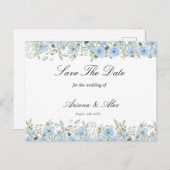 Vintage blaue Blumenhochzeit rettet das Datum Postkarte (Vorne/Hinten)