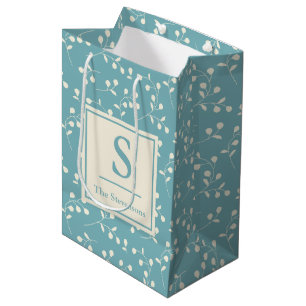 Vintage Blaue Blumenmuster Monogramm und Name Mittlere Geschenktüte