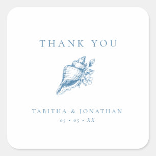 Vintage Blaue Blumenschale Hochzeits-Dankeschön Quadratischer Aufkleber