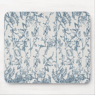 Vintage-blaue Blumenskizzen-Mauspad Mousepad