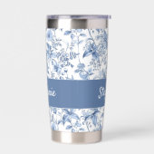 Vintage Blaue Blumige Toile Monogramm Thermobecher (Links)