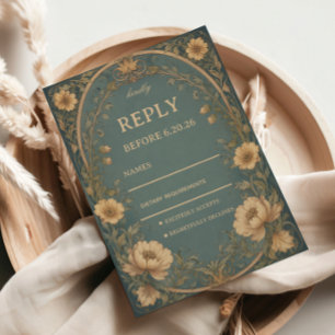 Vintage Blaue Botanik RSVP Karte