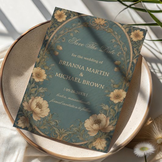Vintage Blaue Botanik Save The Date