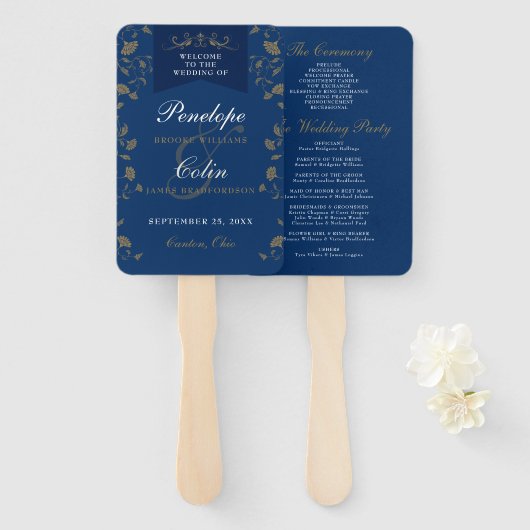 Vintage Blaue Chic Buchkapitel Hochzeitsprogramm Fächer (Vorne und Hinten)