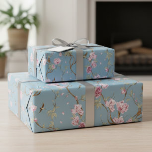 Vintage Blaue Chinoiserie Blumendekoration Geschenkpapier