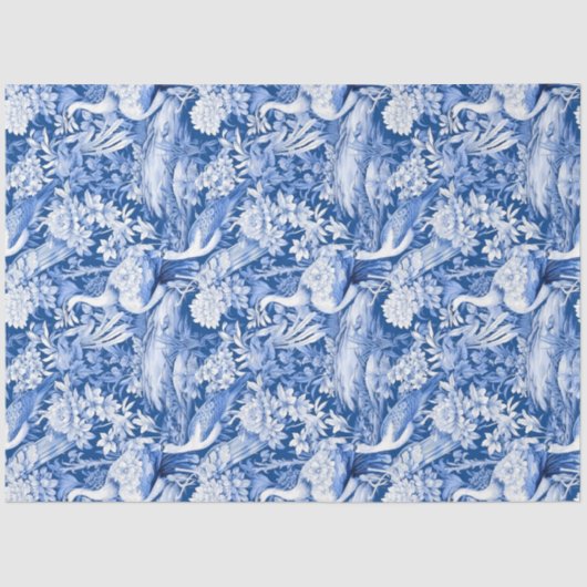 Vintage Blaue Chinoiserie China Vögel Blume Seidenpapier (Vorderseite)