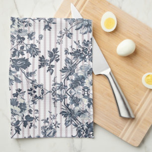 Vintage Blaue Chintz- und Pinstreifenmuster Geschirrtuch
