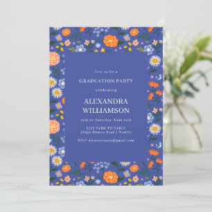 Vintage Blaue Cottagecore-Blumen-Abschlussfeier Einladung