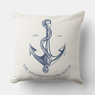 Vintage Blaue Cream Nautilische Anker-Seehütte Kissen