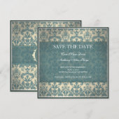 Vintage blaue Damastasenkarte Save the Date (Vorne/Hinten)