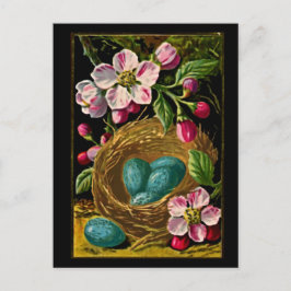 Vintage blaue Eier im Nest mit blühenden Branchen Postkarte