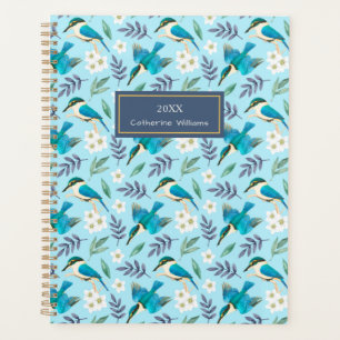 Vintage Blaue Eisvögel Florales Muster Name Planer
