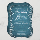 Vintage blaue elegante blühen Brautparty einladen Einladung (Vorne/Hinten)