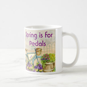 Vintage blaue Fahrrad-Petunien und Stiefmütterche Kaffeetasse