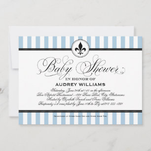 Vintage Blaue Fleur de Lis französische Babyparty Einladung