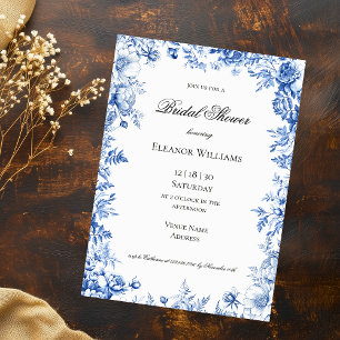 Vintage Blaue Floral Toile Brautparty Einladung