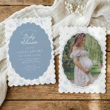 Vintage blaue florale elegante Baby-Party-Einladun