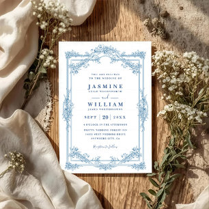 Vintage blaue florale elegante Rahmen-QR-Code-Hoch Einladung