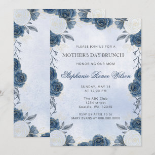 Vintage Blaue Florale Muttertags-Brunch Einladung