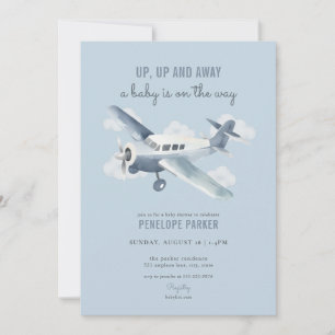 Vintage Blaue Flugzeug-Baby-Shower-Einladung Einladung