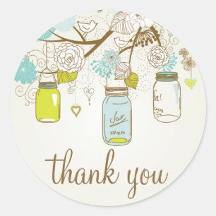 VINTAGE BLAUE & GELBE MASON JARS DANKE SCHÖN AUFKL RUNDER AUFKLEBER