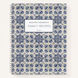 Vintage Blaue geometrische Blume Rezept Notizblock