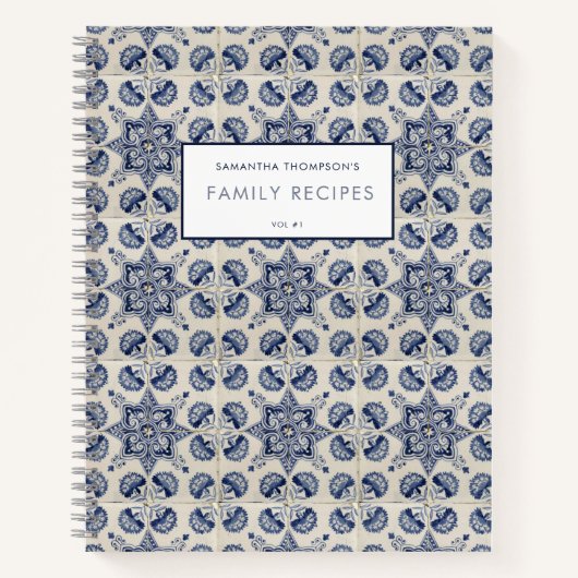 Vintage Blaue geometrische Blume Rezept Notizblock (Vorderseite)