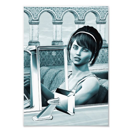 Vintage-Blaue-Glamour-Frauenporträt-Kunst Fotodruck (Vorne)