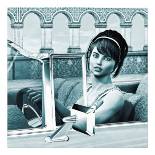 Vintage-Blaue-Glamour-Frauenporträt-Kunst Fotodruck