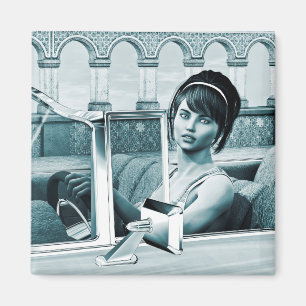 Vintage-Blaue-Glamour-Frauenporträt-Kunst Magnet